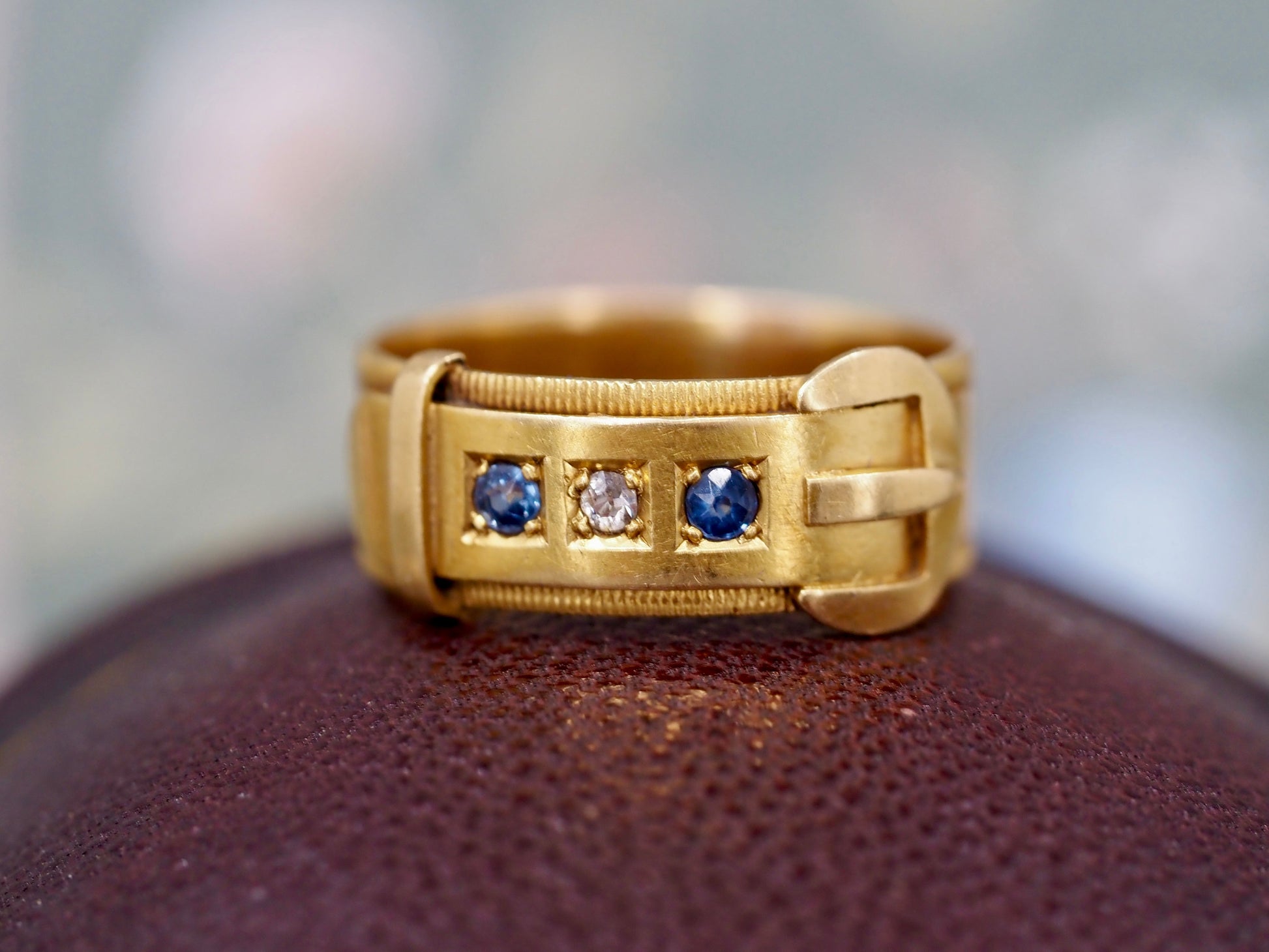 Antique Diamond and Sapphire Buckle Ring - Chester 1906 Hudsons Estate Jewellery
