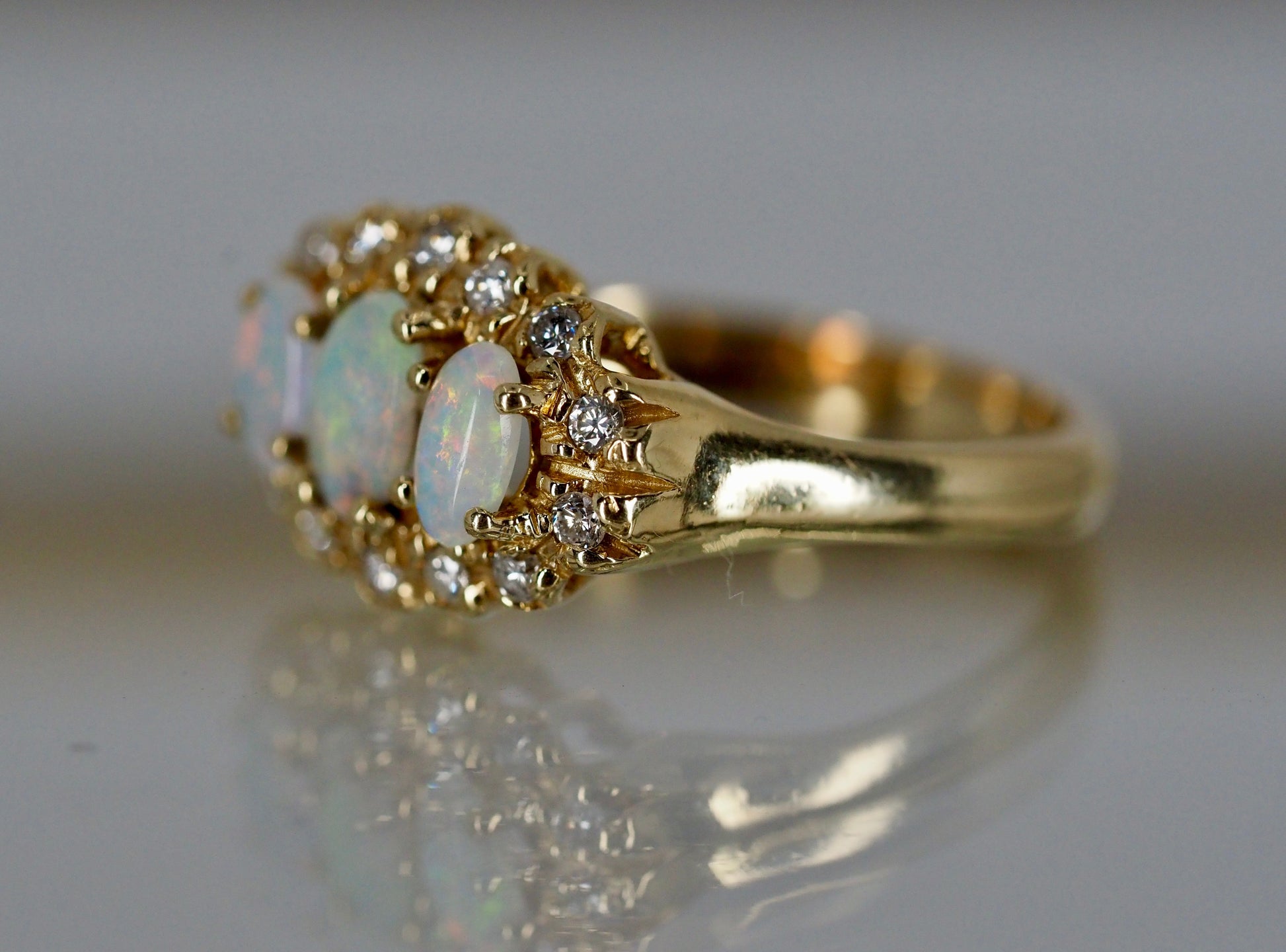 Vintage opal and diamond ring in 9ct gold Hudsons Estate Jewellery