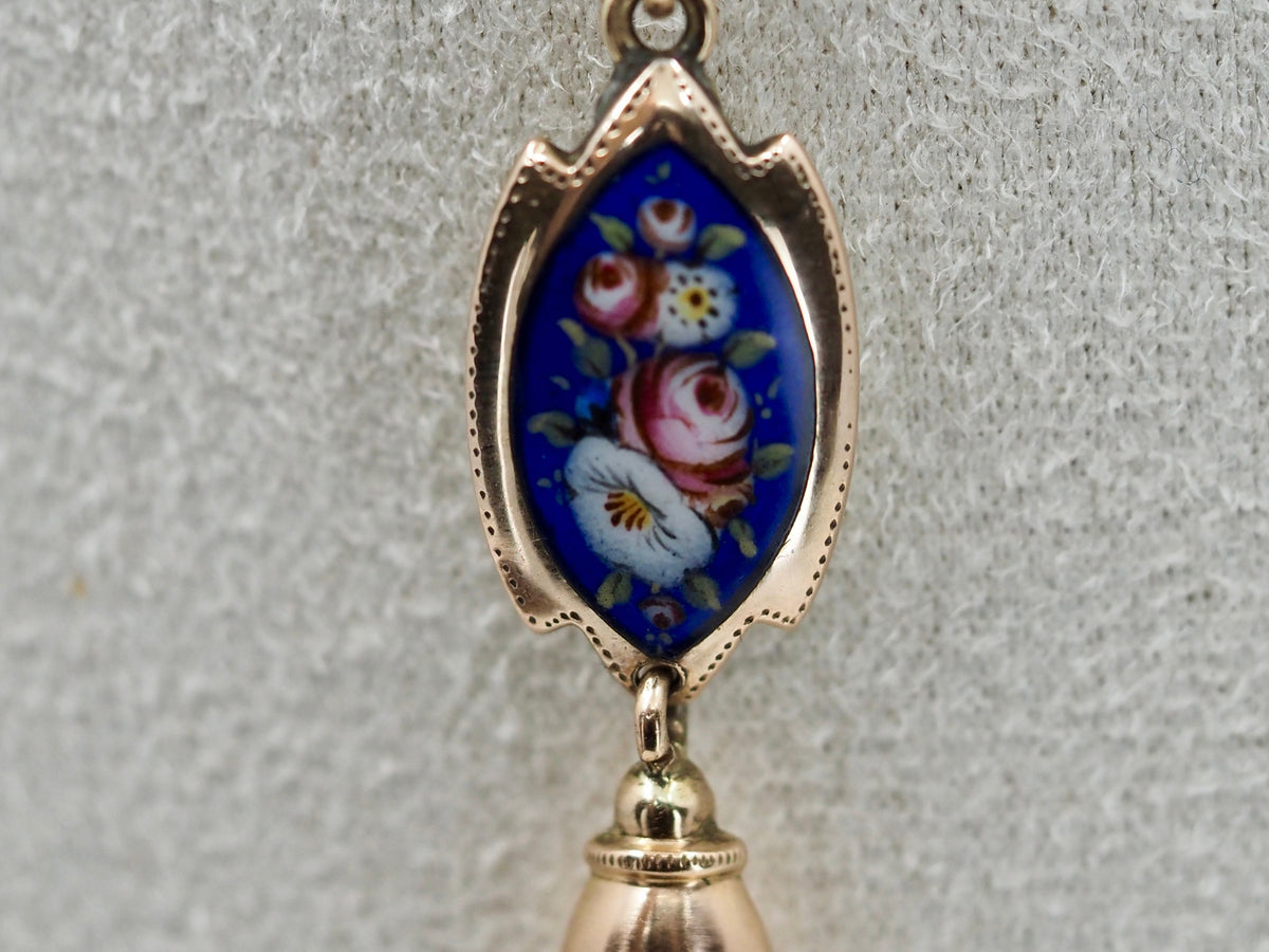 Antique Swiss Enamel and 18ct Gold Tassel Pendant Hudsons Estate Jewellery
