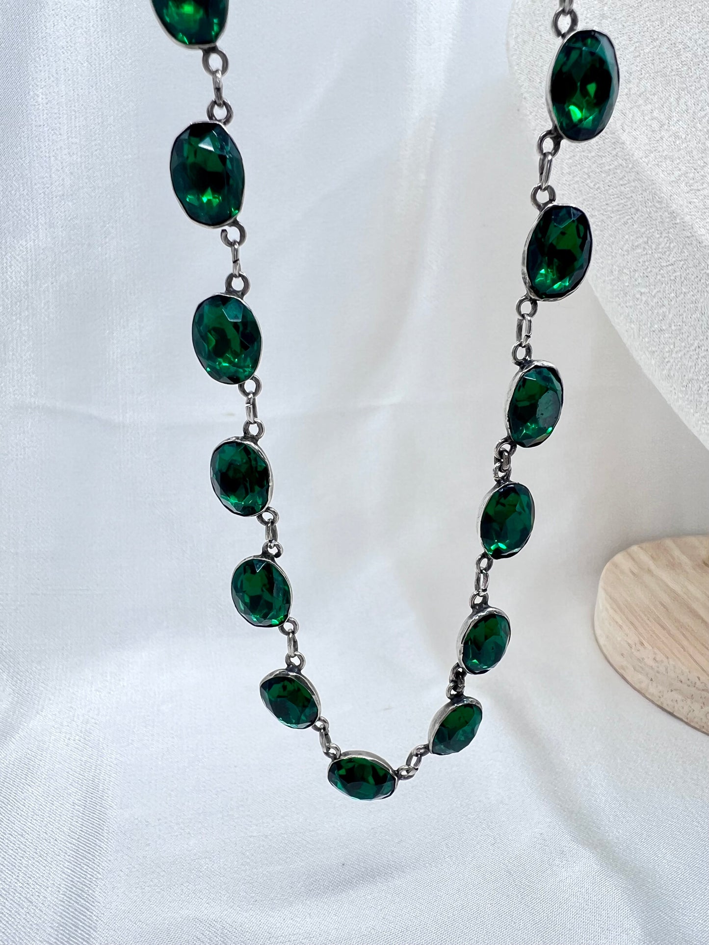 Vintage Silver Riviere with Green Paste Hudsons Estate Jewellery