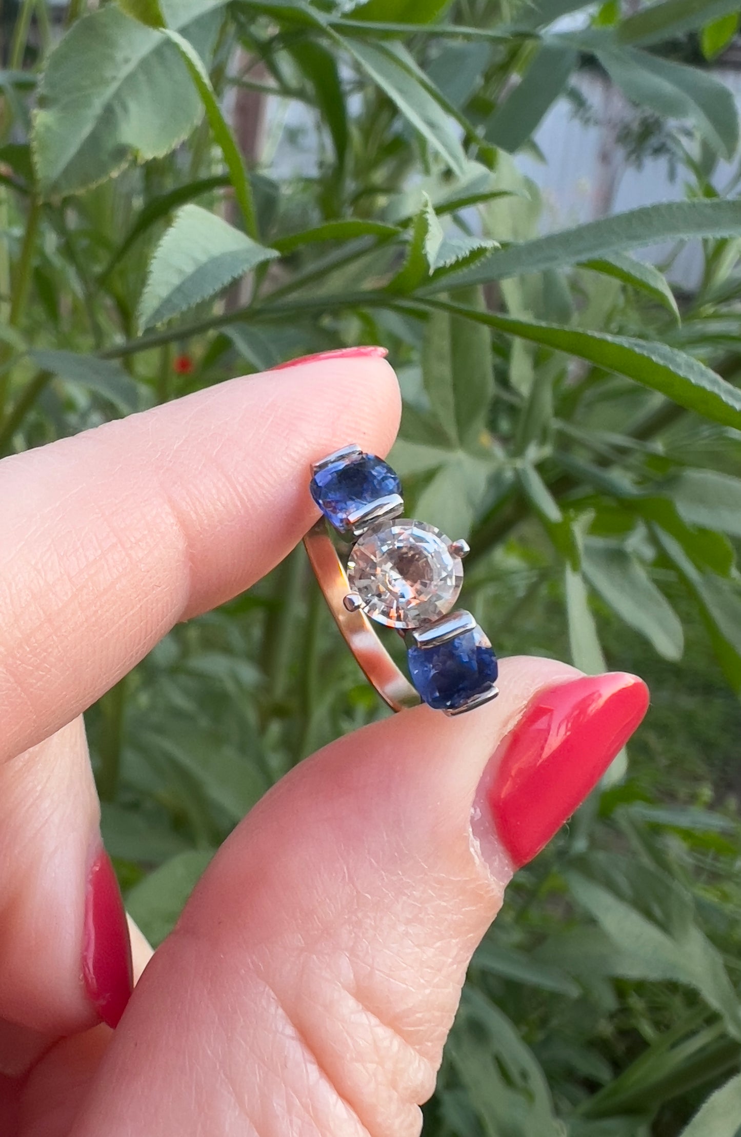 Ceylon and white sapphire ring