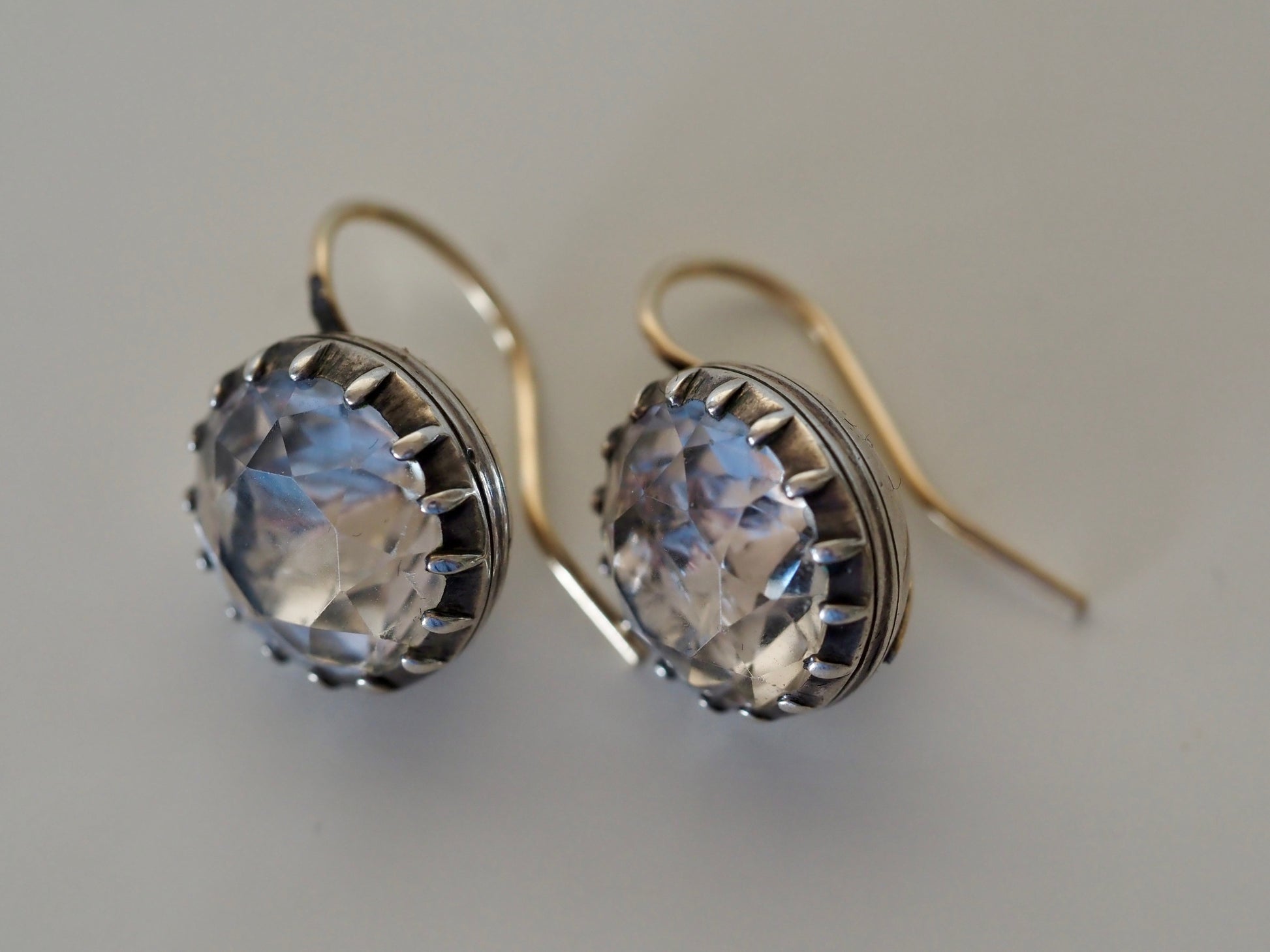 Antique Paste and Silver Earrings with Gold Hooks Hudsons Estate Jewellery