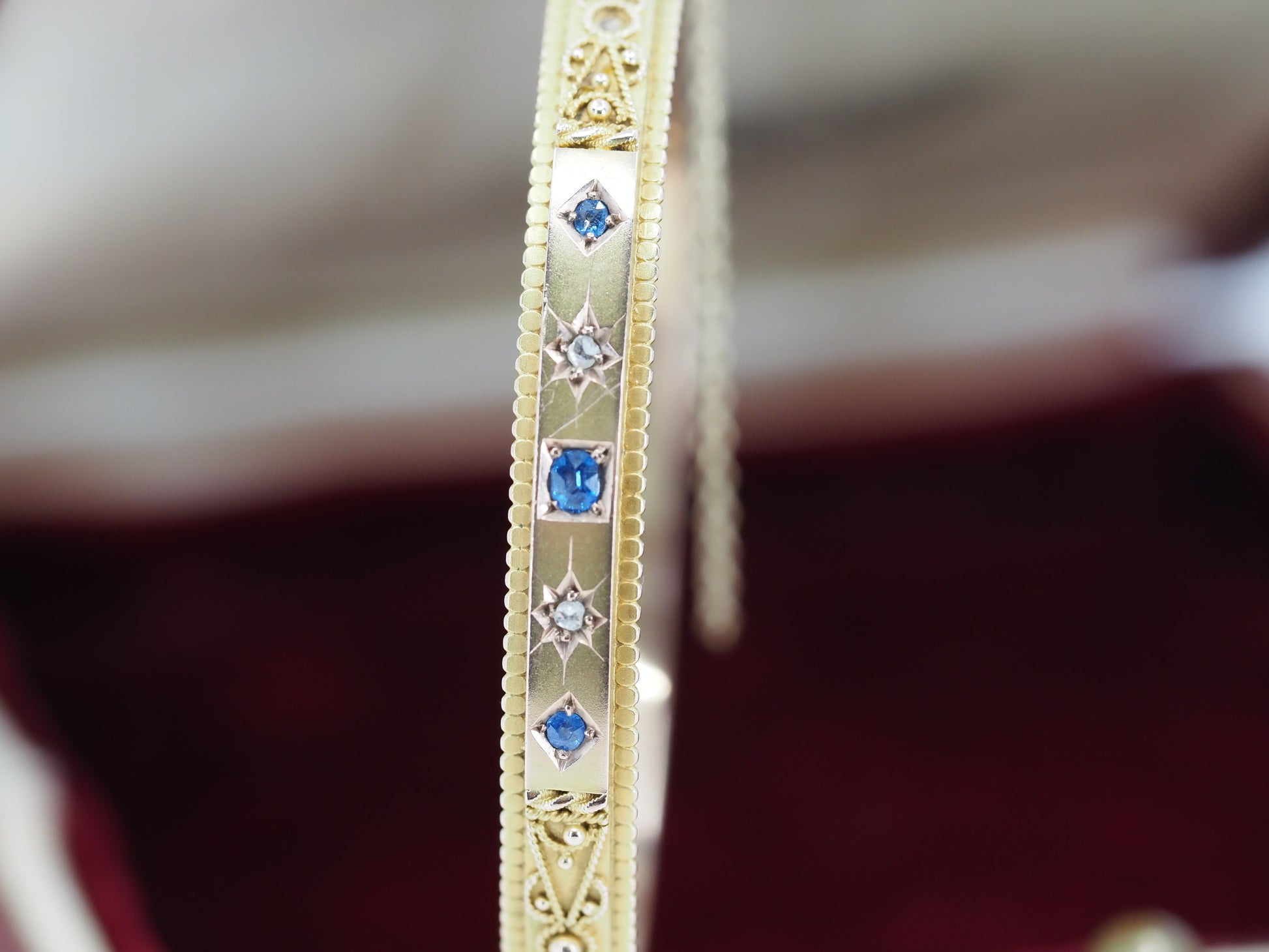 Antique 9ct Gold Sapphire & Diamond Bangle Hudsons Estate Jewellery