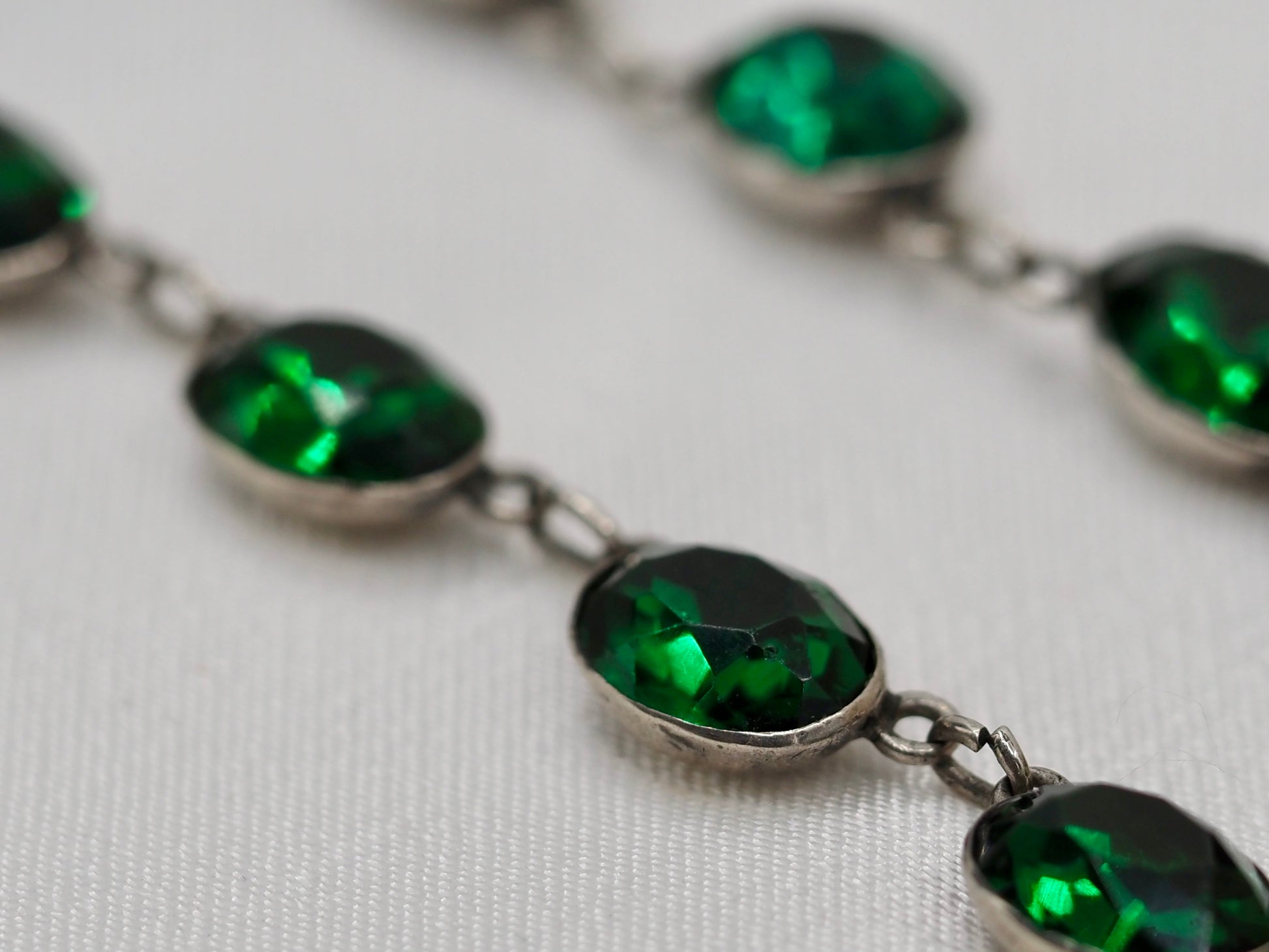 Vintage Silver Riviere with Green Paste Hudsons Estate Jewellery