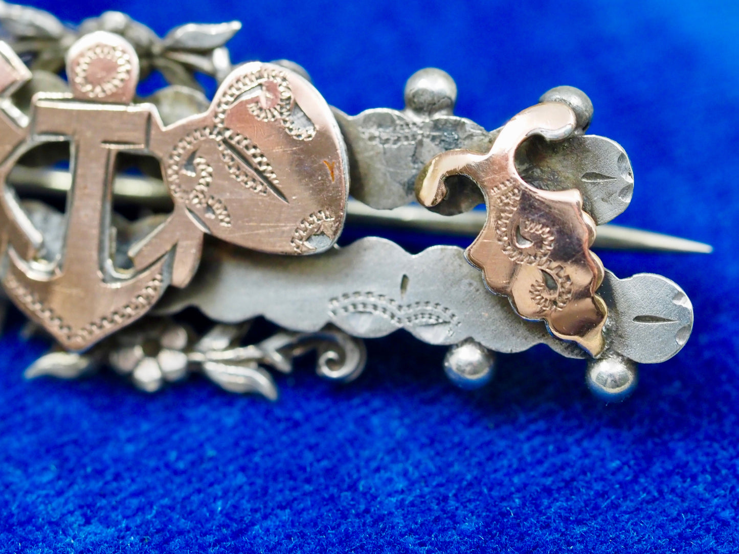 Antique Sterling Silver & Rose Gold Faith, Hope & Charity Brooch Hudsons Estate Jewellery