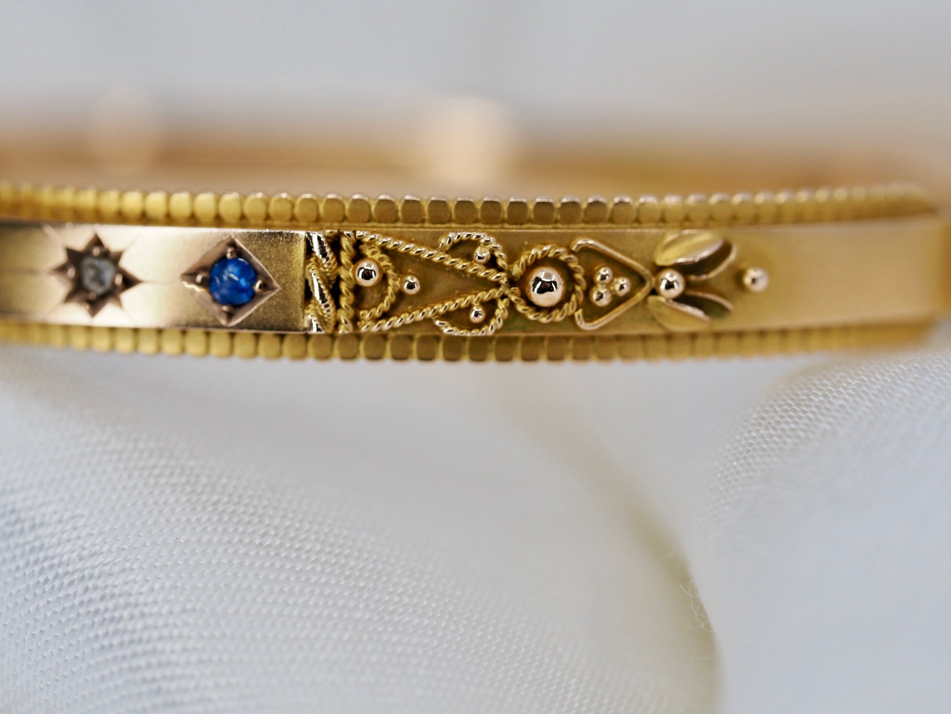 Antique 9ct Gold Sapphire & Diamond Bangle Hudsons Estate Jewellery