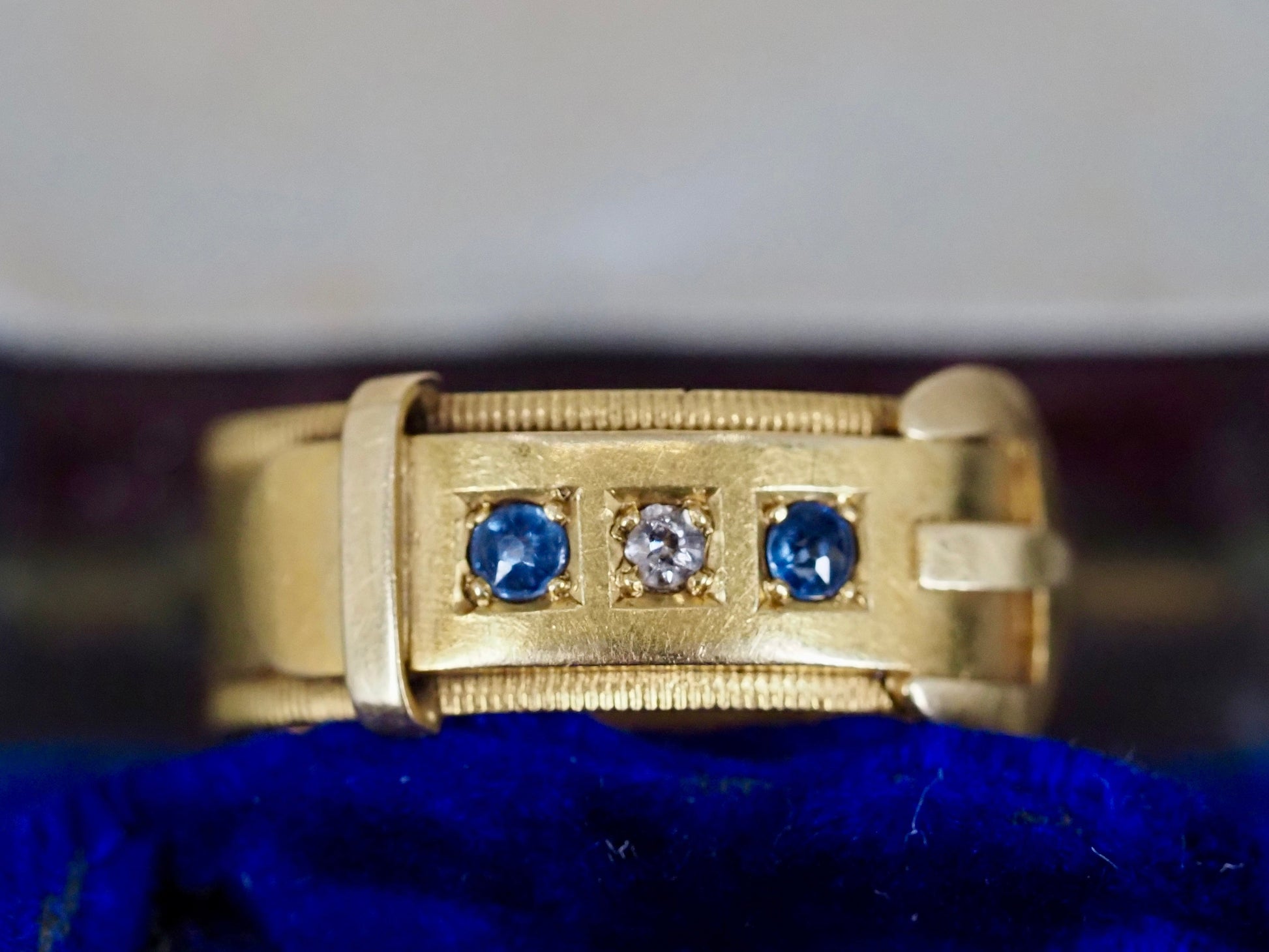 Antique Diamond and Sapphire Buckle Ring - Chester 1906 Hudsons Estate Jewellery