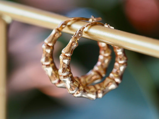Bamboo Style Earrings in 9ct Yellow Gold Hudsons Estate Jewellery