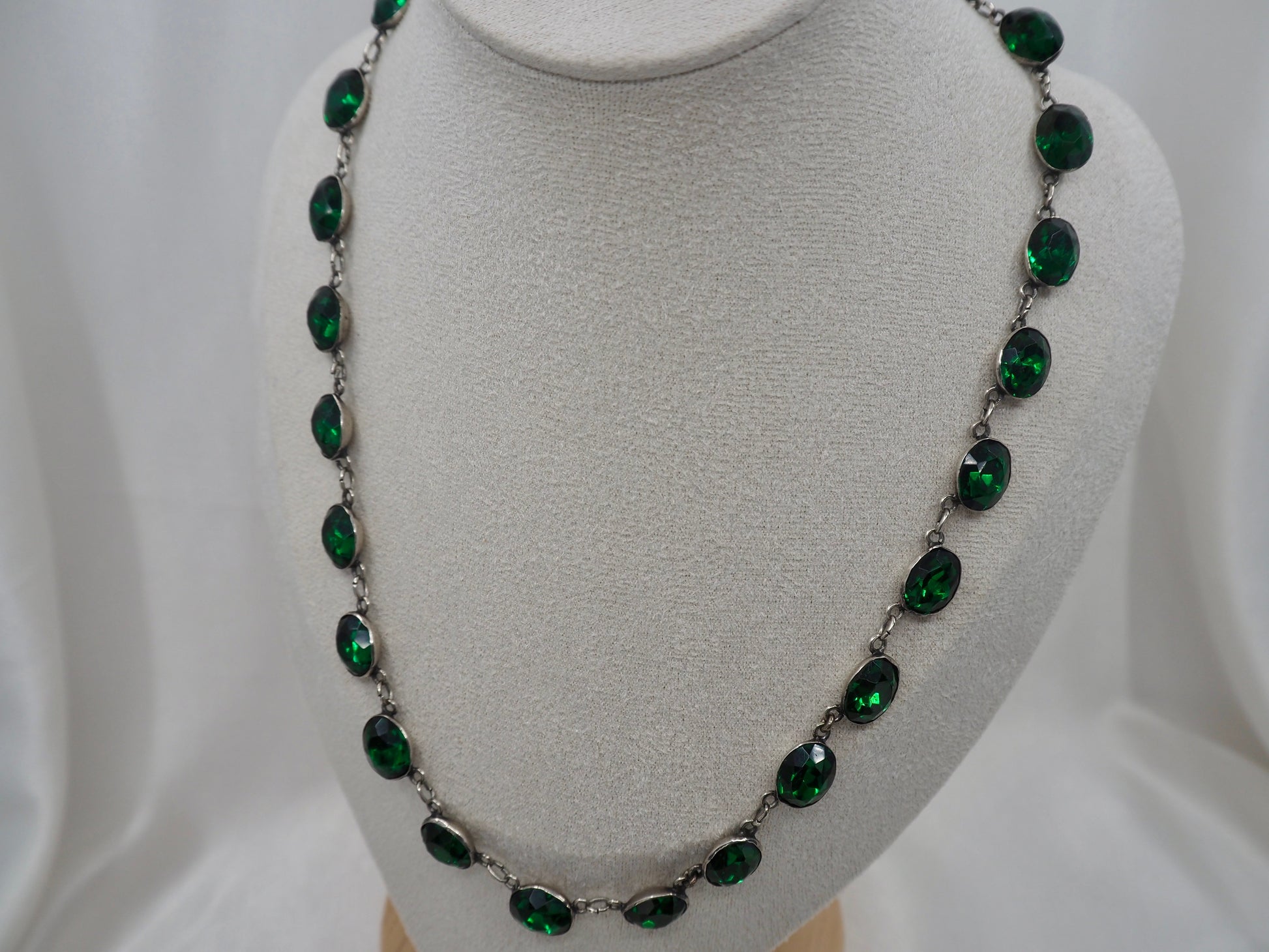 Vintage Silver Riviere with Green Paste Hudsons Estate Jewellery