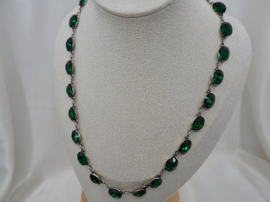 Vintage Silver Riviere with Green Paste Hudsons Estate Jewellery