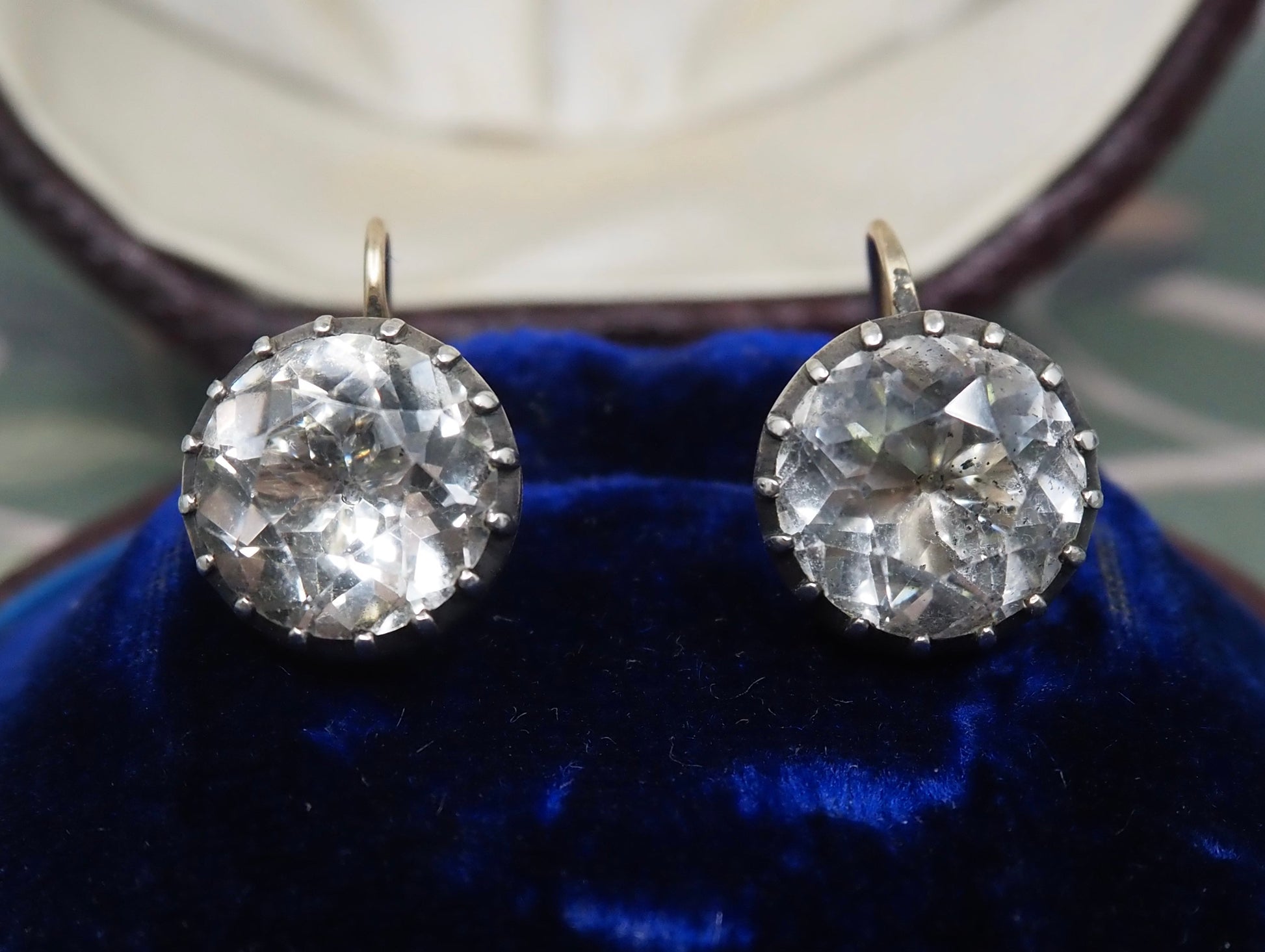 Antique Paste and Silver Earrings with 9ct Gold Hooks Hudsons Estate Jewellery