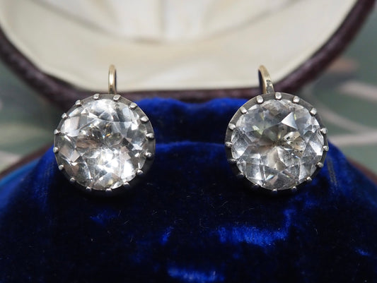 Antique Paste and Silver Earrings with 9ct Gold Hooks Hudsons Estate Jewellery