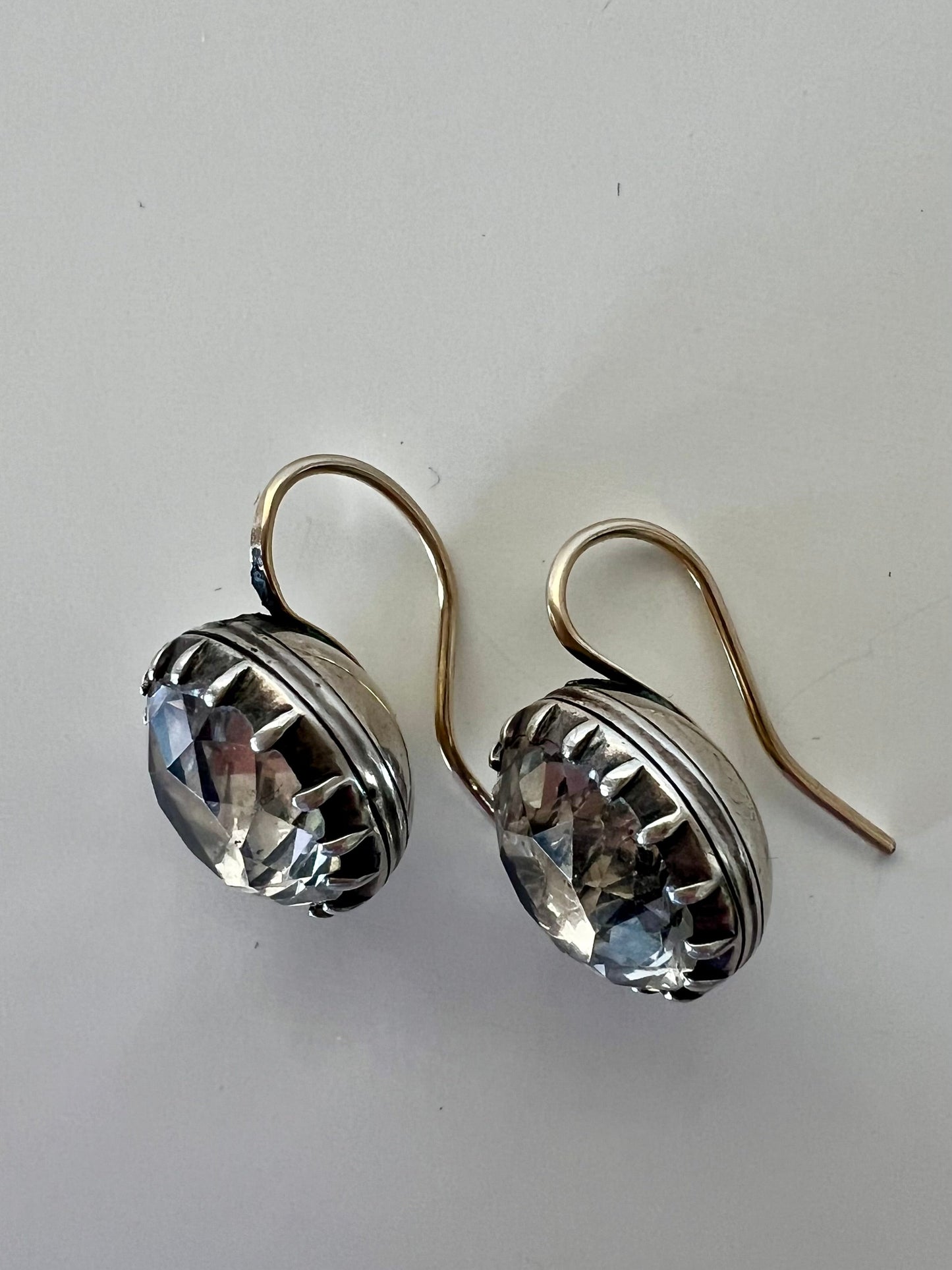 Antique Paste and Silver Earrings with Gold Hooks Hudsons Estate Jewellery