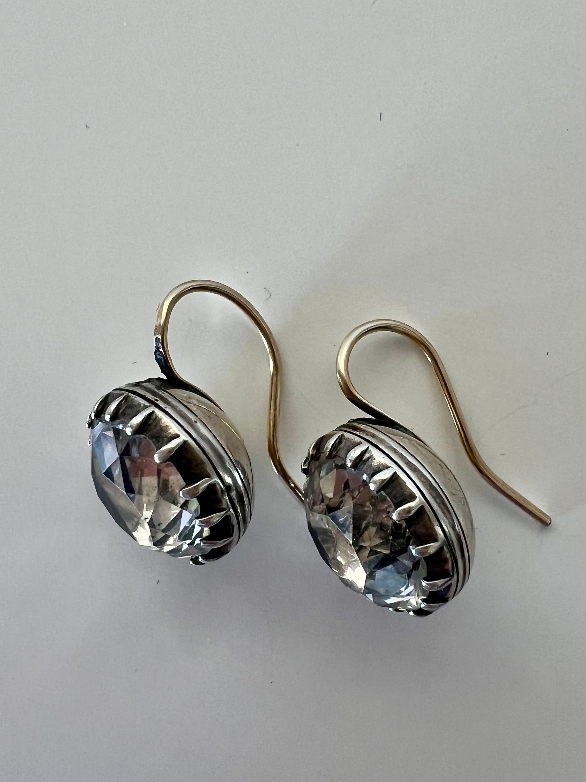 Antique Paste and Silver Earrings with Gold Hooks Hudsons Estate Jewellery