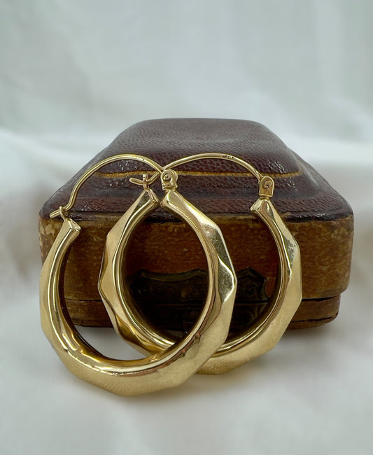 9ct gold faceted hoops earrings Hudsons Estate Jewellery