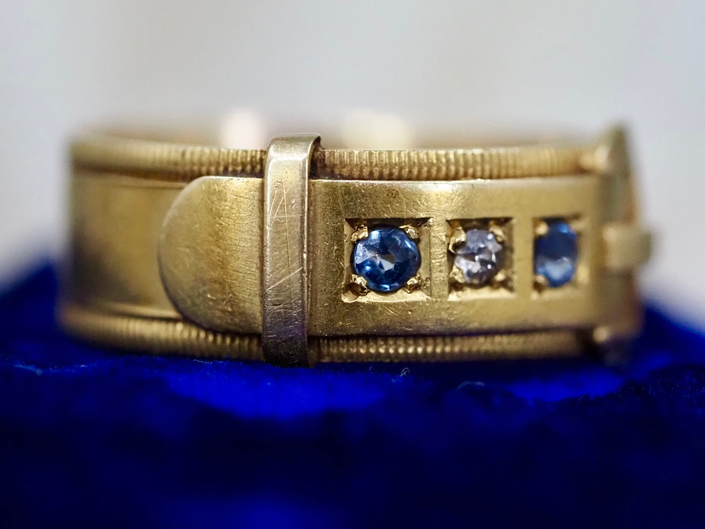 Antique Diamond and Sapphire Buckle Ring - Chester 1906 Hudsons Estate Jewellery