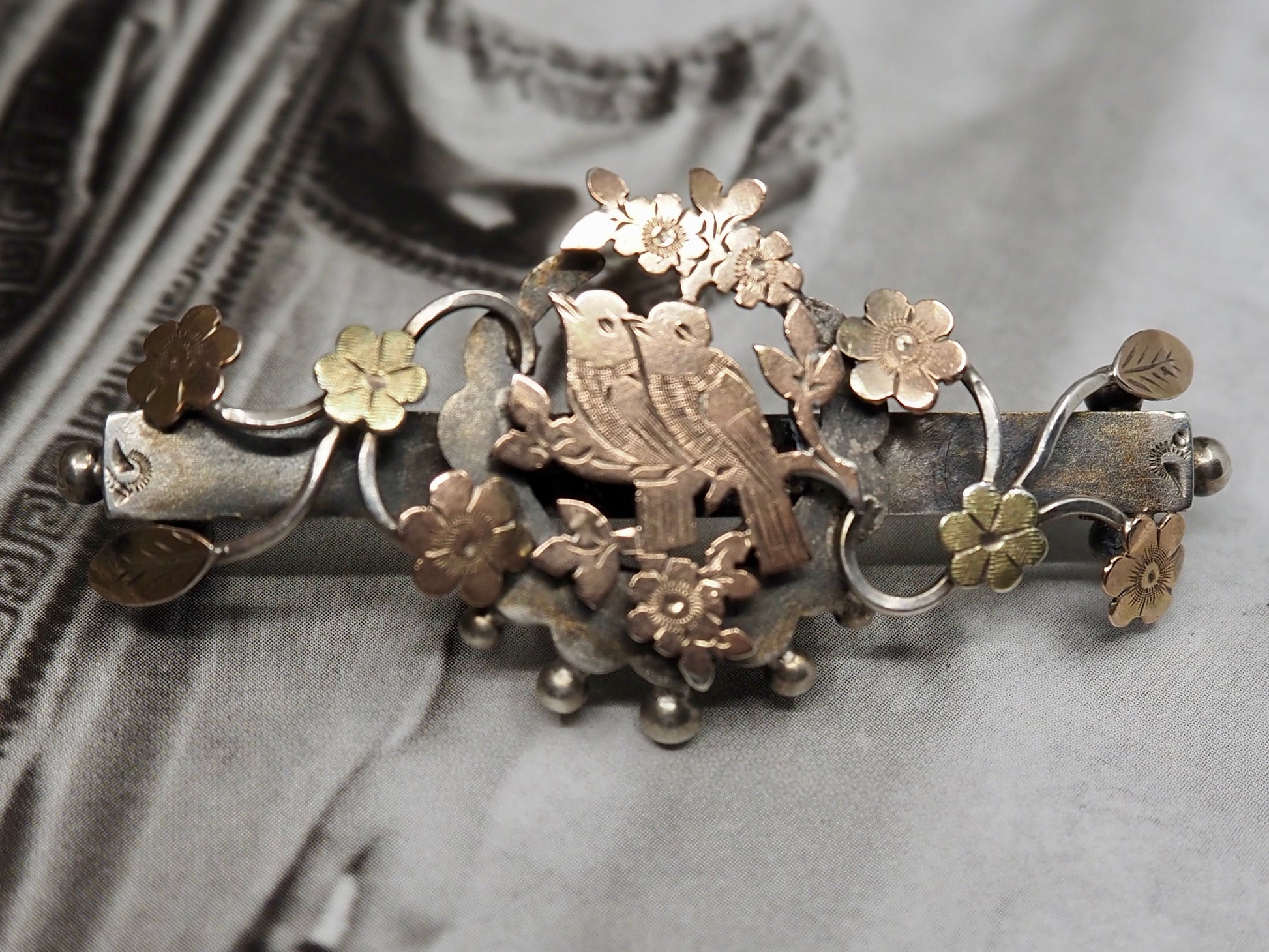 Antique 1904 Sterling Silver & Gold Sweetheart Brooch Hudsons Estate Jewellery