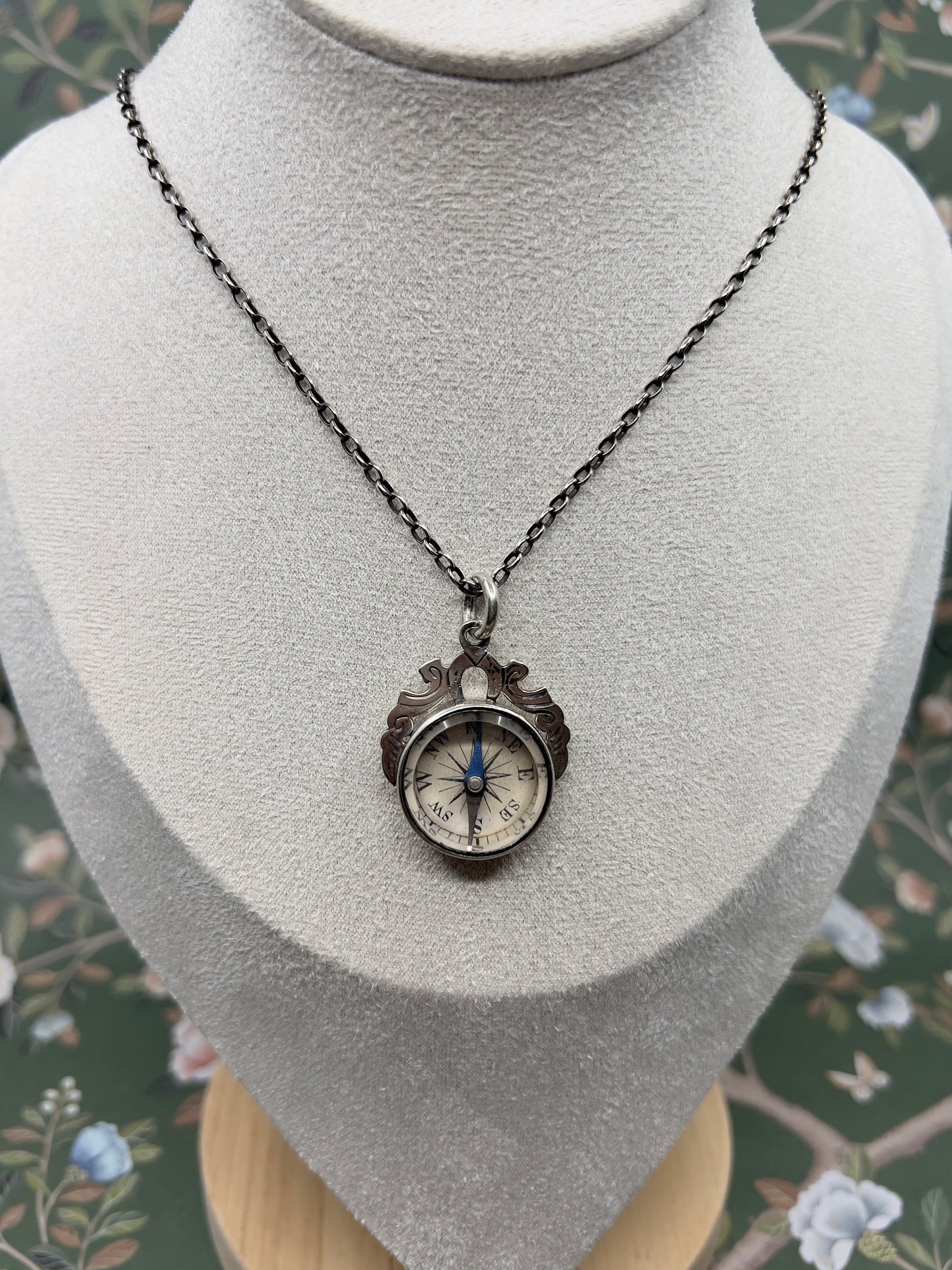 Antique Compass Pendant in Sterling Silver Hudsons Estate Jewellery