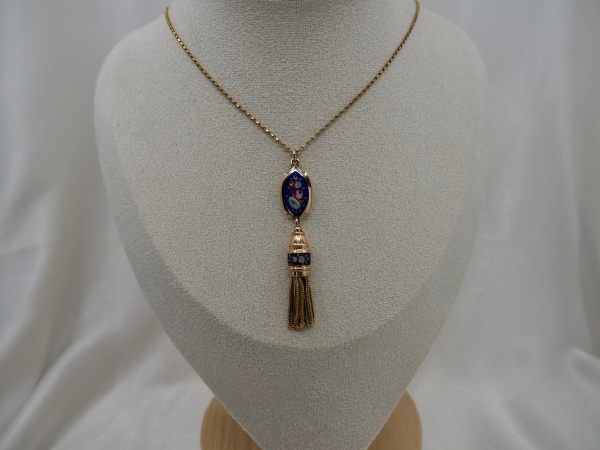 Antique Swiss Enamel and 18ct Gold Tassel Pendant Hudsons Estate Jewellery