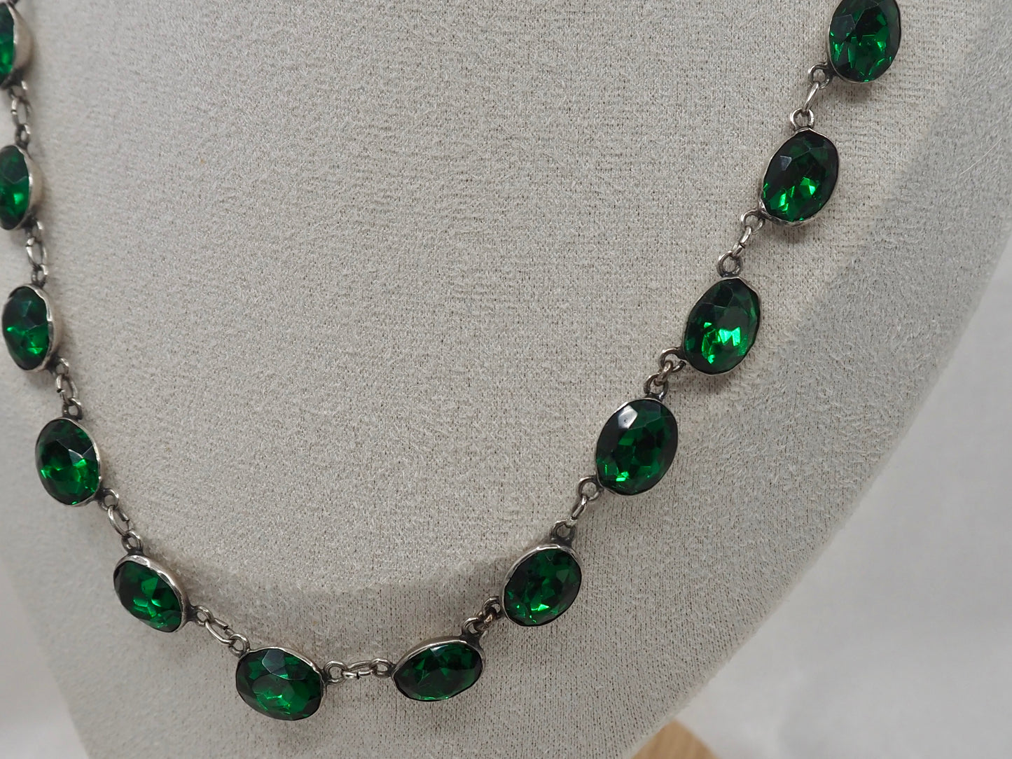 Vintage Silver Riviere with Green Paste Hudsons Estate Jewellery