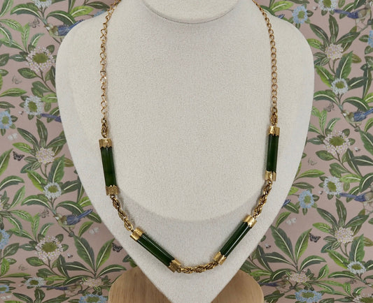 Vintage Nephrite Jade & 9ct Gold Necklace Hudsons Estate Jewellery