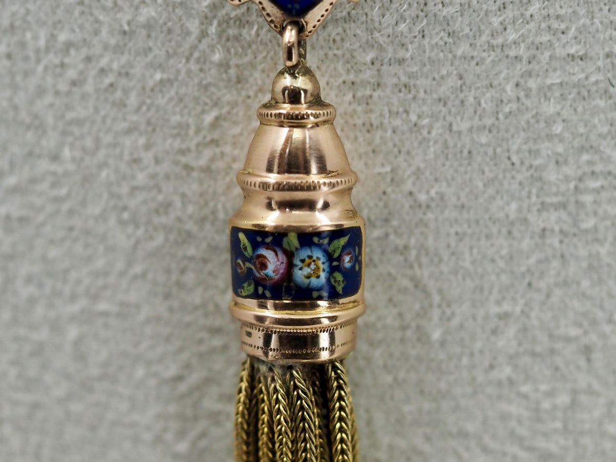 Antique Swiss Enamel and 18ct Gold Tassel Pendant Hudsons Estate Jewellery